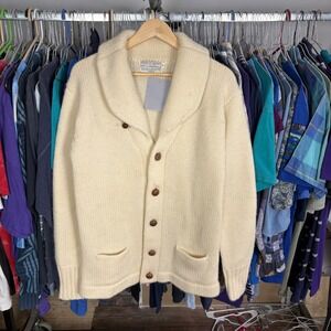 Tricots St Raphael Mens Pure Wool Shawl Collar Cardigan Sweater Cream Ivory M